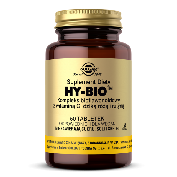 Solgar HY-BIO: kompleks bioflawonoidów z witaminą C, dzika róża, rutyna, 50 tabletek