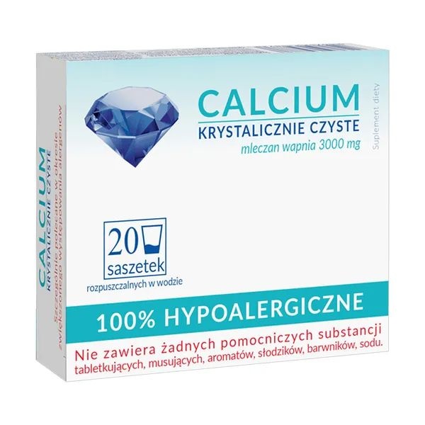 Calcium Krystalicznie Czyste, proszek, 100% hipoalergiczne, proszek w saszetkach, 20 szt