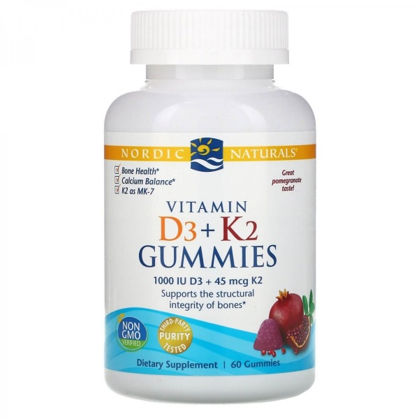 Nordic Naturals Vitamin D3 + K2 Gummies 1000 IU Witamina D3 + 45 mcg Witamina K2 (60 żelków)