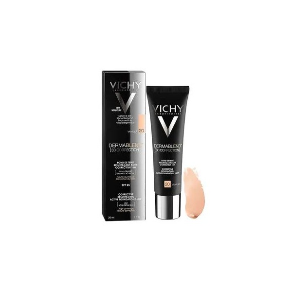 Vichy Dermablend Korekta 3D, podkład wyrównujący powierzchnię skóry, nr 20, Vanilla, 30 ml
