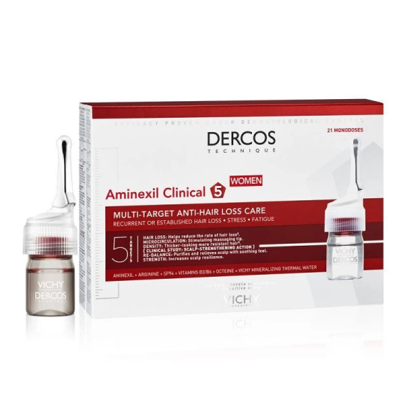 Vichy Dercos Aminexil Clinical 5 Kuracja przeciw wypadaniu włosów dla kobiet, 21 ampułek
