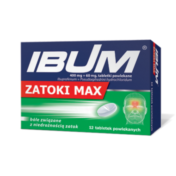 IBUM Zatoki Max 0,4g + 0,06g 12 tabletek powlekanych